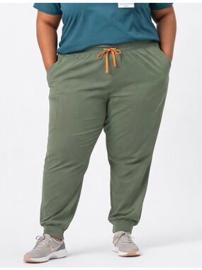 Figs Olive Scrub Jogger Pants with Orange Drawstring 6XL